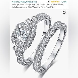 Vintage 14K Gold Plated 925 Sterling Silver Halo Ring Bridal Set